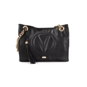 Valentino Black Leather Tote with Silver Chain Accents